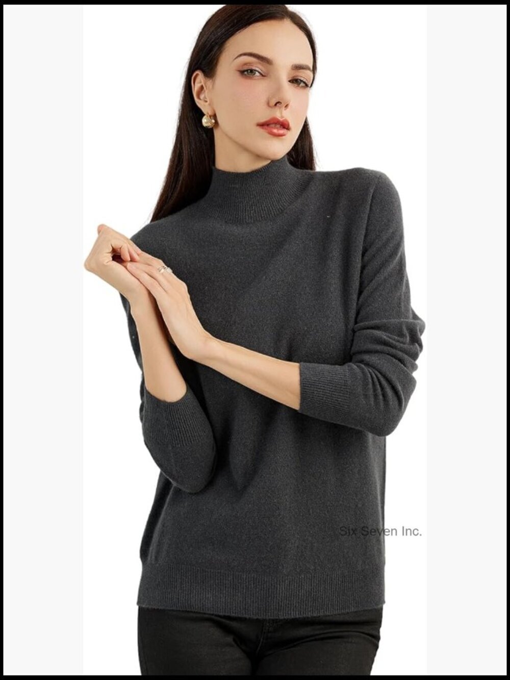 Women's 100% Cashmere Mock Neck Long Sleeve Pullover Sweater Fall Winter